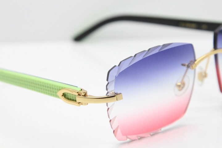 Cartier Rimless 8300816 Marble White Aztec Sunglasses In Gold Blue Mix White Pink Lens