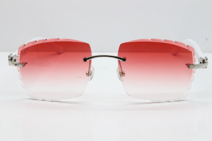 Cartier Rimless 8300816 White Aztec Sunglasses In Silver Red Lens