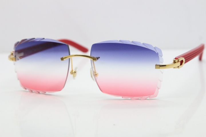 Cartier Rimless 8300816 Red Aztec Sunglasses In Gold Blue Mix White Pink Lens