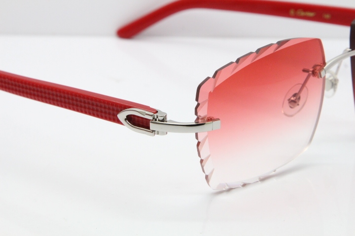 Cartier Rimless 8300816 Red Aztec Sunglasses In Silver Red Lens