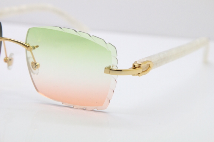 Cartier Rimless 8300816 Marble White Aztec Sunglasses In Gold Mix Green Pink Lens