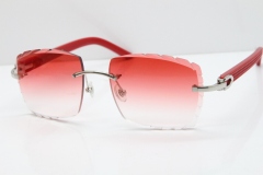 Cartier Rimless 8300816 Red Aztec Sunglasses In Silver Red Lens