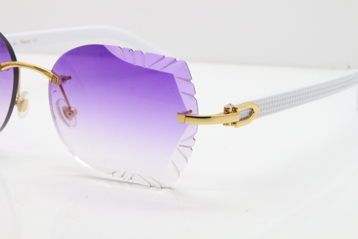 Cartier Rimless T8200762 White Aztec Arms Sunglasses In Gold Purple Lens