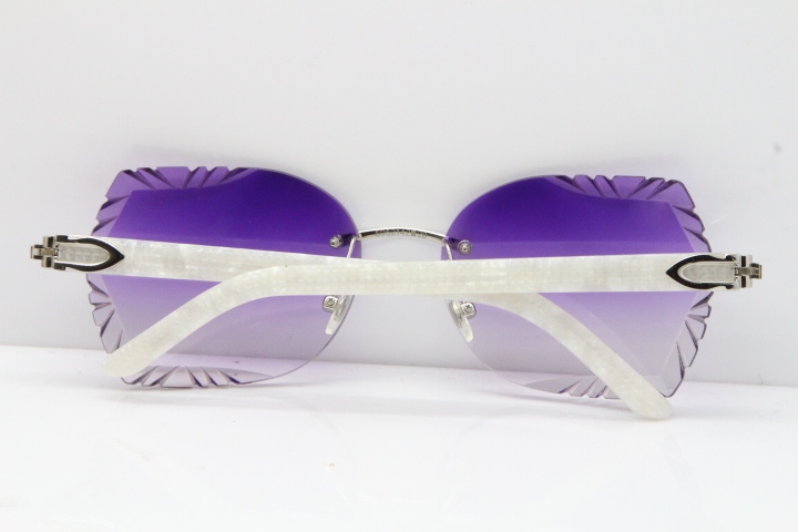 Cartier Rimless T8200762 Marble White Aztec Arms Sunglasses In Gold Purple Lens