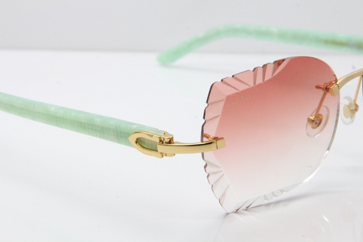 Cartier Rimless T8200762 Marble Green Aztec Arms Sunglasses In Gold Pink Lens