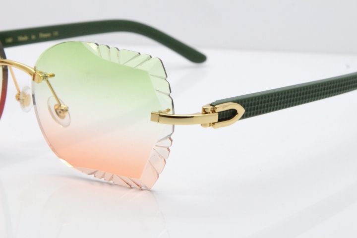 Cartier Rimless T8200762 Green Aztec Arms Sunglasses In Gold Green Brown Lens 