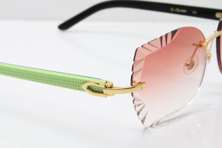 Cartier Rimless T8200762 Black Green Aztec Arms Sunglasses In Gold Pink Lens