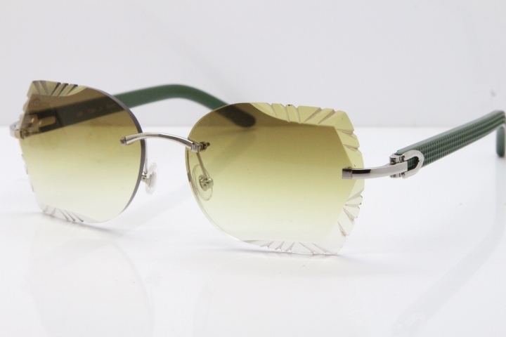 Cartier Rimless T8200762 Green Aztec Arms Sunglasses In Gold Brown LENS