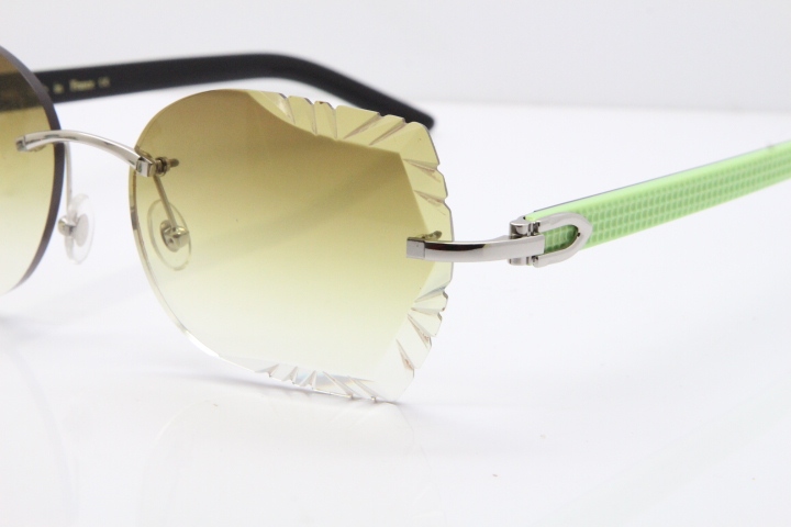 Cartier Rimless T8200762 Black Green Aztec Arms Sunglasses In Silver Brown Lens  