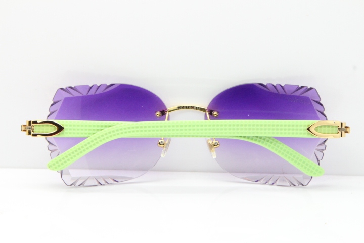 Cartier Rimless T8200762 Black Green Aztec Arms Sunglasses In Gold Purple Lens