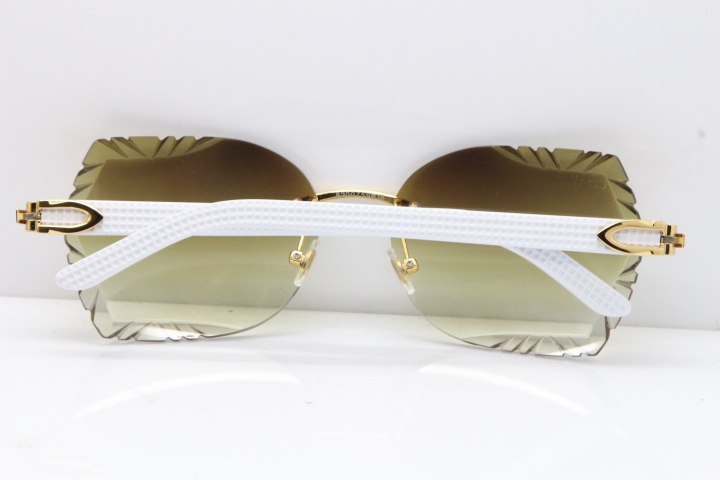 Cartier Rimless T8200762 White Aztec Arms Sunglasses In Gold Brown Lens