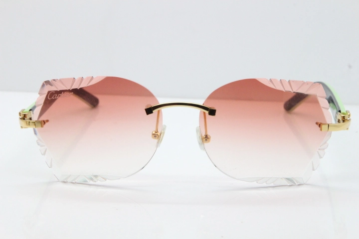 Cartier Rimless T8200762 Black Green Aztec Arms Sunglasses In Gold Pink Lens