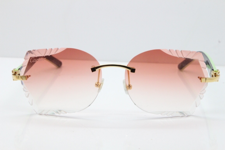 Cartier Rimless T8200762 Black Green Aztec Arms Sunglasses In Gold Pink Lens