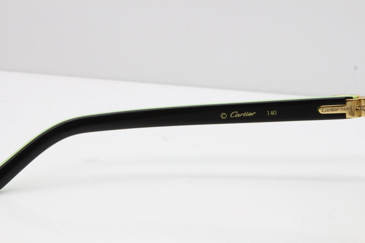 Cartier Rimless T8200762 Black Green Aztec Arms Sunglasses In Gold Brown Lens 
