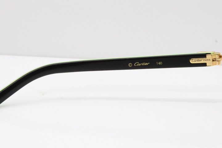 Cartier Rimless T8200762 Black Green Aztec Arms Sunglasses In Gold Green Brown Lens 