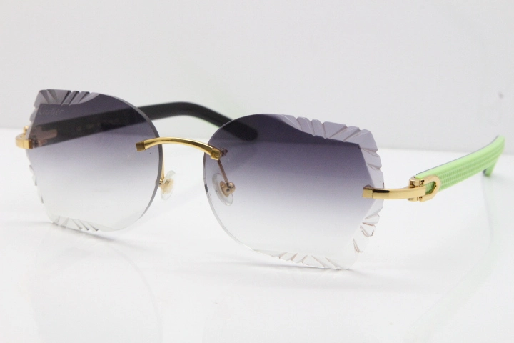 Cartier Rimless T8200762 Black Green Aztec Arms Sunglasses In Gold Gray Lens