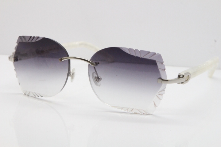 Cartier Rimless T8200762 Marble White Aztec Arms Sunglasses In Gold Gray Lens