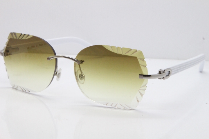 Cartier Rimless T8200762 White Aztec Arms Sunglasses In Gold Brown Lens