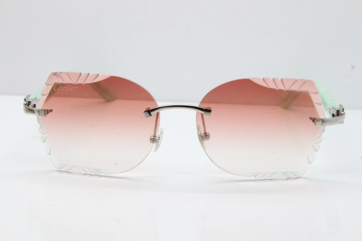 Cartier Rimless T8200762 Marble Green Aztec Arms Sunglasses In Gold Pink Lens