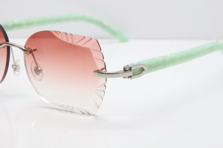 Cartier Rimless T8200762 Marble Green Aztec Arms Sunglasses In Gold Pink Lens