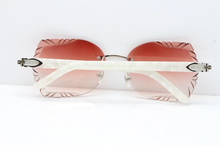 Cartier Rimless T8200762 Marble White Aztec Arms Sunglasses In Gold Pink Lens