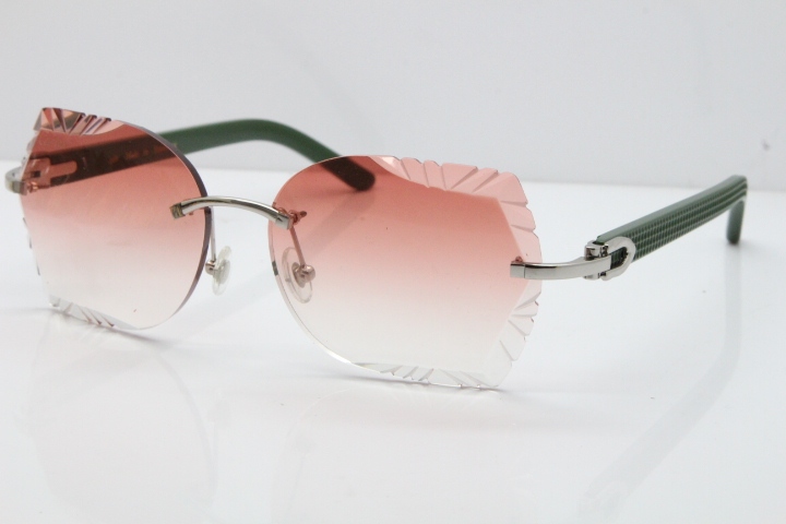 Cartier Rimless T8200762 Green Aztec Arms Sunglasses In Gold Pink Lens 