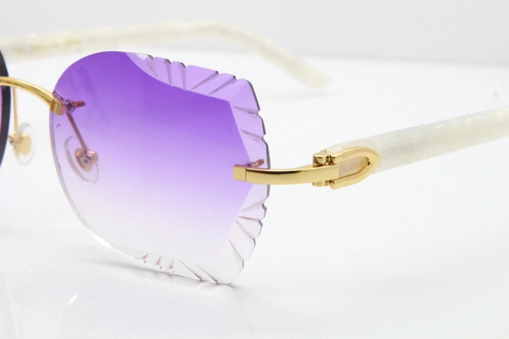 Cartier Rimless T8200762 Marble White Aztec Arms Sunglasses In Gold Purple Lens