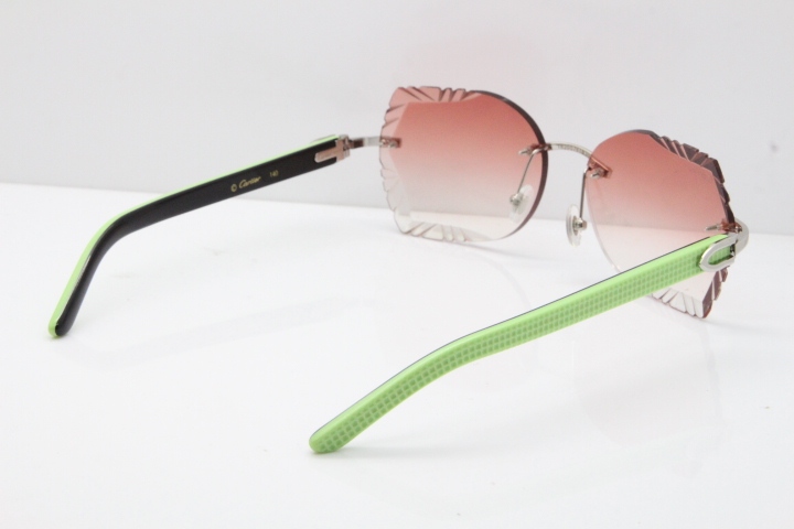 Cartier Rimless T8200762 Black Green Aztec Arms Sunglasses In Silver Pink Lens