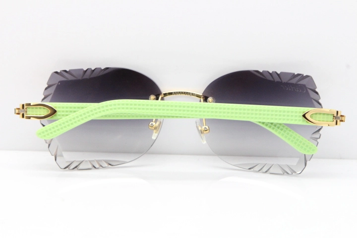 Cartier Rimless T8200762 Black Green Aztec Arms Sunglasses In Gold Gray Lens