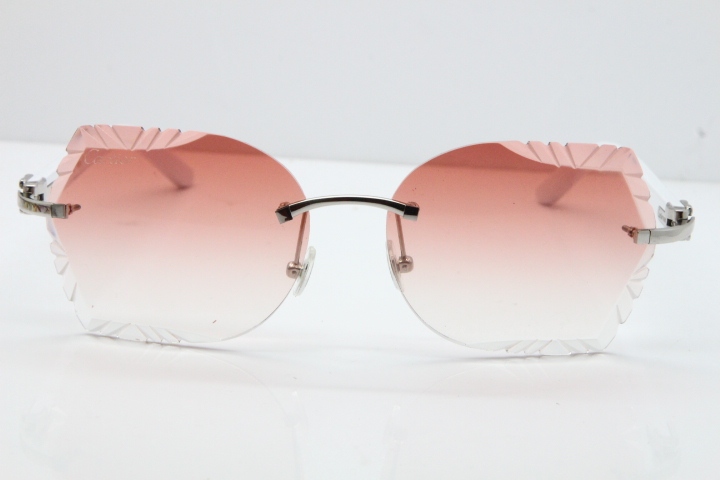 Cartier Rimless T8200762 White Aztec Arms Sunglasses In Gold Pink Lens