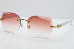 Cartier Rimless T8200762 White Aztec Arms Sunglasses In Gold Pink Lens