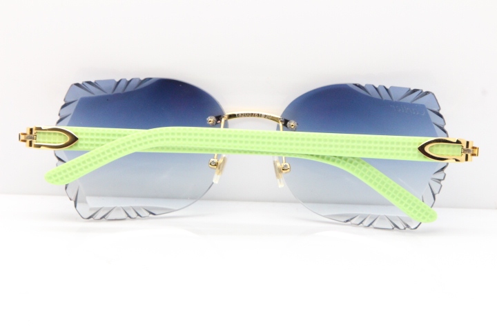 Cartier Rimless T8200762 Black Green Aztec Arms Sunglasses In Gold Blue Lens
