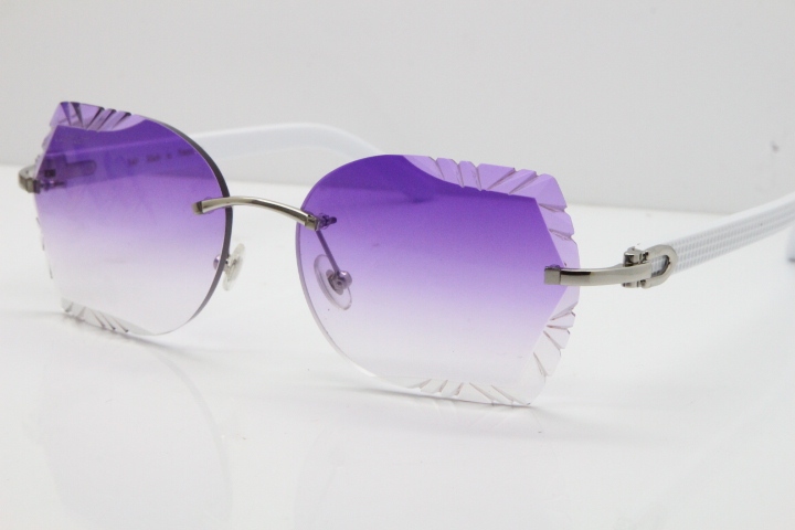 Cartier Rimless T8200762 White Aztec Arms Sunglasses In Gold Purple Lens