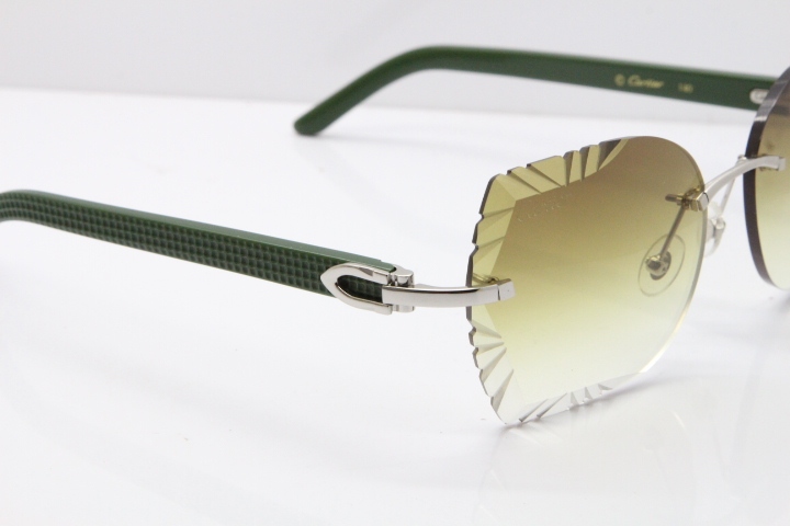 Cartier Rimless T8200762 Green Aztec Arms Sunglasses In Gold Brown LENS