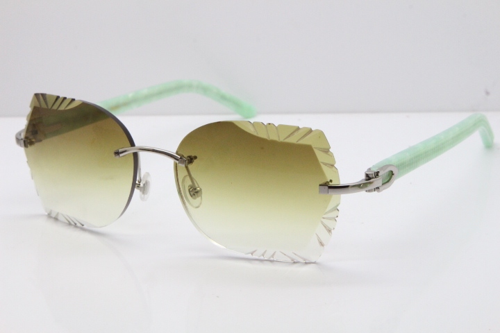 Cartier Rimless T8200762 Marble Green Aztec Arms Sunglasses In Gold Brown Lens