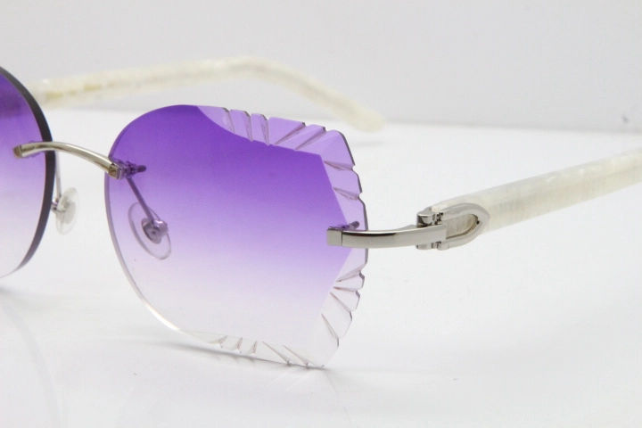 Cartier Rimless T8200762 Marble White Aztec Arms Sunglasses In Gold Purple Lens