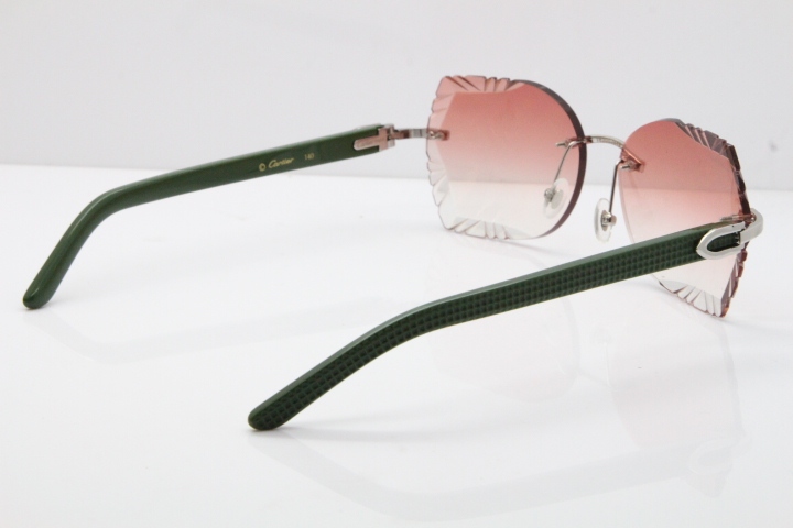 Cartier Rimless T8200762 Green Aztec Arms Sunglasses In Gold Pink Lens 