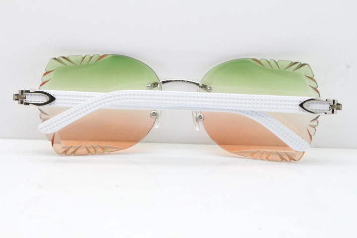 Cartier Rimless T8200762 White Aztec Arms Sunglasses In Gold Green Brown Lens