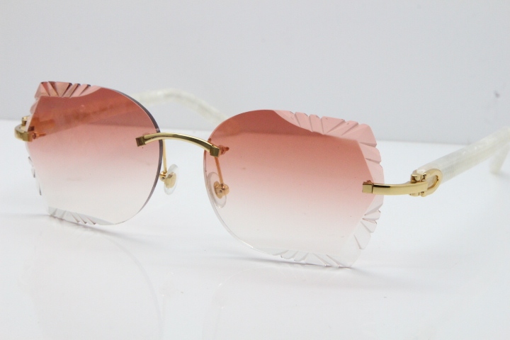 Cartier Rimless T8200762 Marble White Aztec Arms Sunglasses In Gold Pink Lens