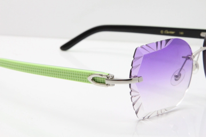 Cartier Rimless T8200762 Black Green Aztec Arms Sunglasses In Silver Purple Lens