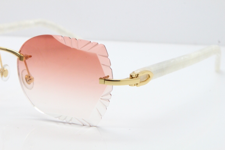 Cartier Rimless T8200762 Marble White Aztec Arms Sunglasses In Gold Pink Lens