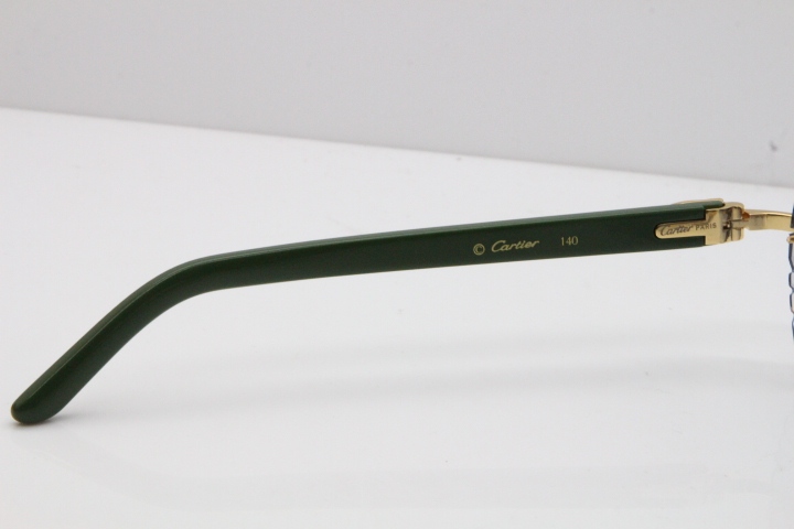 Cartier Rimless T8200762 Green Aztec Arms Sunglasses In Gold Blue Lens 