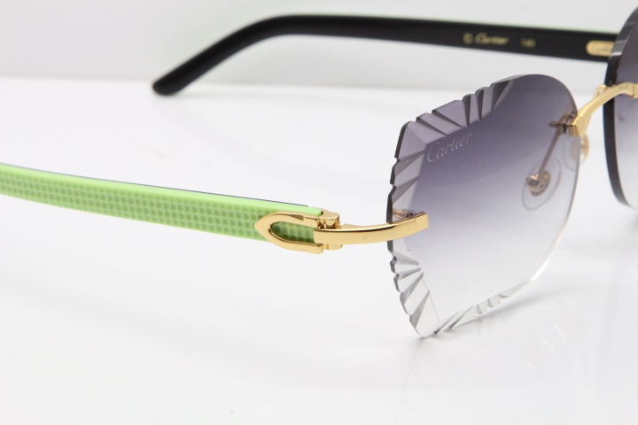 Cartier Rimless T8200762 Black Green Aztec Arms Sunglasses In Gold Gray Lens