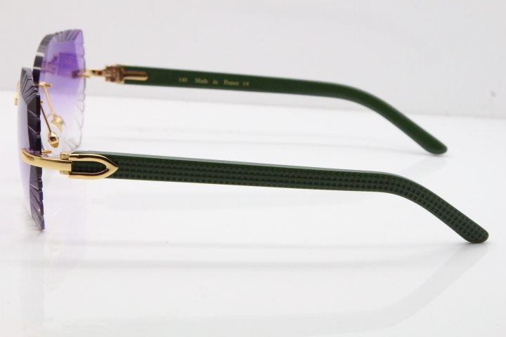 Cartier Rimless T8200762 Green Aztec Arms Sunglasses In Gold Purple Lens 