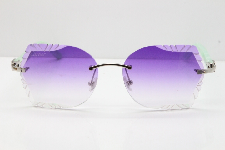 Cartier Rimless T8200762 Marble Green Aztec Arms Sunglasses In Gold Purple Lens