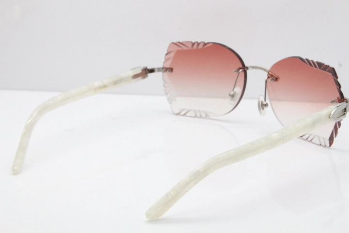 Cartier Rimless T8200762 Marble White Aztec Arms Sunglasses In Gold Pink Lens