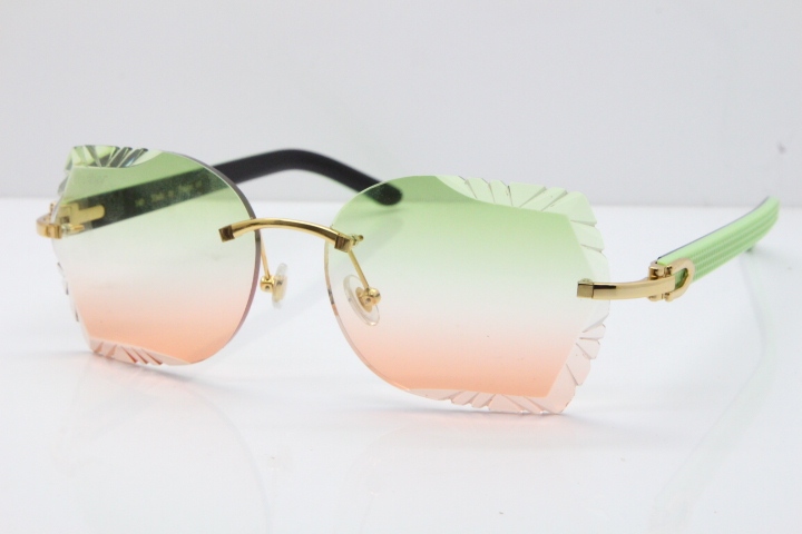 Cartier Rimless T8200762 Black Green Aztec Arms Sunglasses In Gold Green Brown Lens 