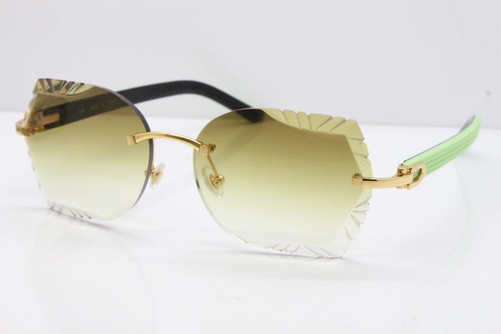 Cartier Rimless T8200762 Black Green Aztec Arms Sunglasses In Gold Brown Lens 