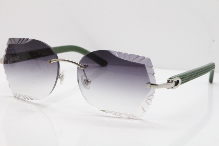 Cartier Rimless T8200762 Green Aztec Arms Sunglasses In Gold Gray Lens  