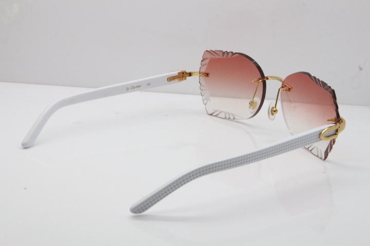 Cartier Rimless T8200762 White Aztec Arms Sunglasses In Gold Pink Lens